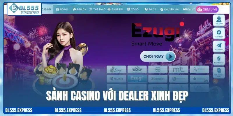 Sảnh casino với dealer xinh đẹp